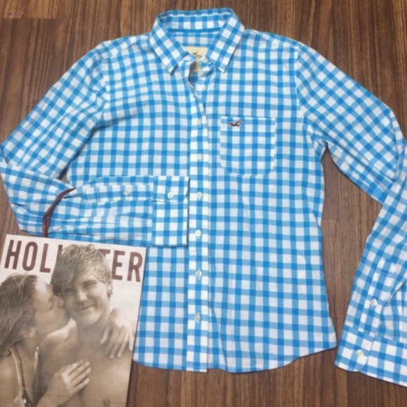 Hollister Tops - Hollister blue, white plaid button up, HCo. Small